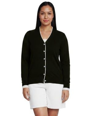 Lands' End Double Trim Cotton V Neck Cardigan Sweater - Black