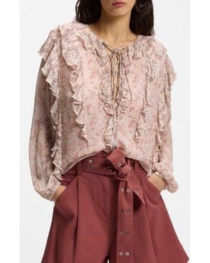 BOSS Paisley Ruffle Blouse - Red