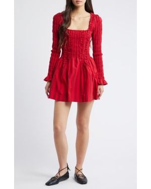 Damson Madder Raphaela Ruffle Long Sleeve Organic Cotton Minidress - Red