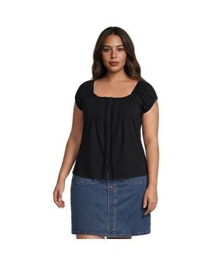 Lands' End Plus Size Sleeveless Lightweight Jersey Pintuck Button Front Blouse - Black