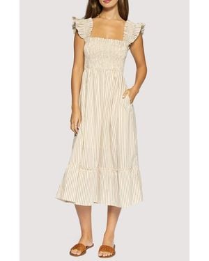 Lost + Wander Lido Affair Smocked Stripe Midi Dress - Natural
