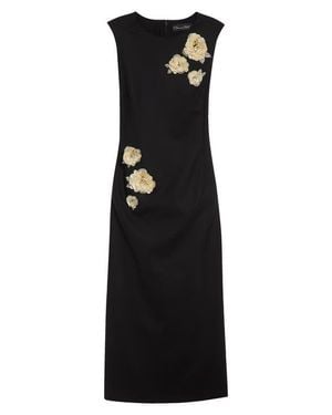 Oscar de la Renta Brooch Embroidered Sleeveless Cocktail Dress - Black