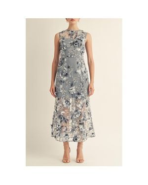 Arose Studio Sorelle Floral Embroidered Sheath Cocktail Dress - Blue