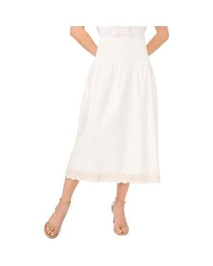 Cece Smocked Waist Embroidered Midi Skirt - White
