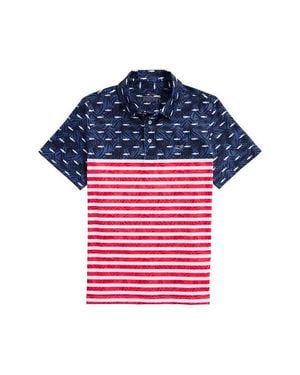 Vineyard Vines Kids' Usa Fish & Palms Upf 50+ Polo - Red