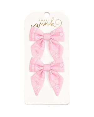 Sweet Wink Bandana Western Bow Clip Set - Pink