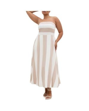 City Chic Simone Stripe Maxi Dress - Natural