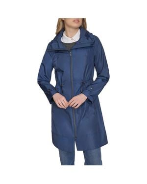 Cole Haan Travel Packable Hooded Rain Jacket - Blue
