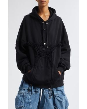 Collina Strada Soft Star Drawstring Ruched Cotton Hoodie - Black