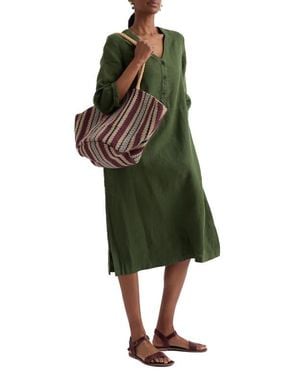 Seasalt Cornwall Dew Drop Long Sleeve Linen Midi Dress - Green