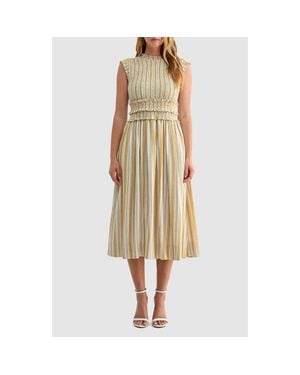 Mila + Mate Smocked Tie Back Sleeveless Midi Dress - Yellow