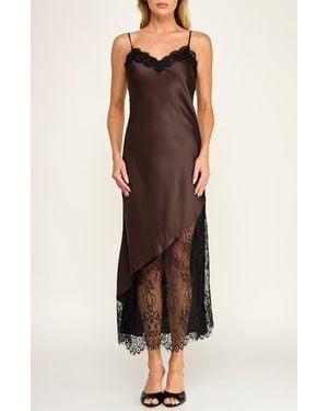 Socialite Lace Trim Satin Midi Slipdress - Multicolor