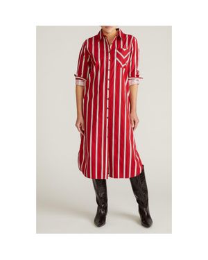 UNIVERSAL STANDARD Odeon Long Sleeve Stretch Poplin Midi Shirtdress - Red