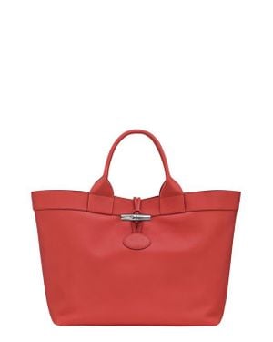Longchamp Large Le Roseau Souple Leather Tote - Red