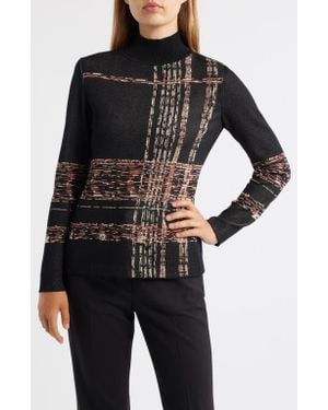 Anne Klein Mock Neck Jacquard Sweater - Black