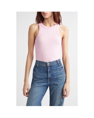 Marimekko Kupla Unkko Embroidered Flower Ribbed Stretch Cotton Tank Top - Pink