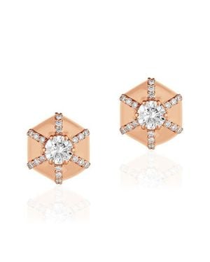 Goshwara Queen Hexagon Stud Earrings - White