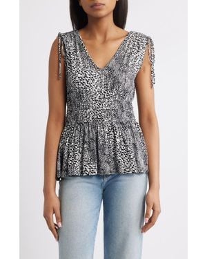 Loveappella Printed Peplum Jersey Top - Black