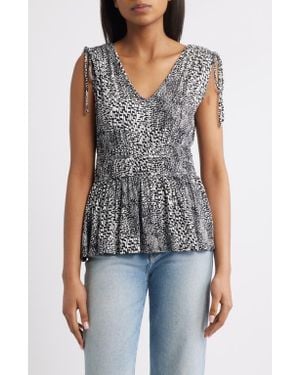Loveappella Printed Peplum Jersey Top - Black