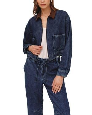 Bella Dahl Corduroy Collar Cropped Zip Jacket - Blue