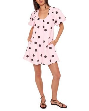 Petal & Pup Bertine Puff Sleeve Cotton Minidress - Red
