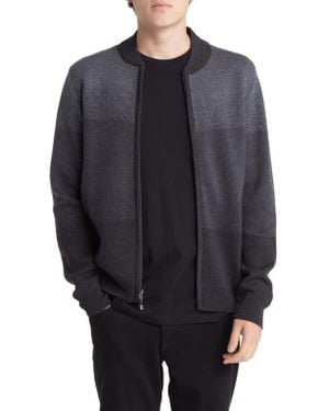Robert Barakett Crosswoods Ombré Jacquard Merino Wool Zip-Up Sweater Jacket - Blue
