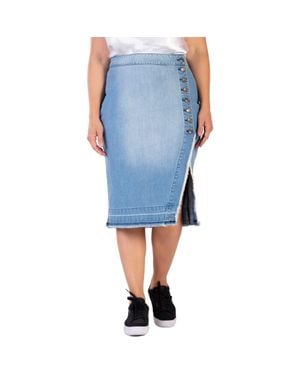 Standards & Practices Frayed Slit Hem Denim Skirt - Blue