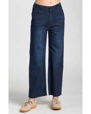 Apny Crop Raw Hem Wide Leg Jeans - Blue