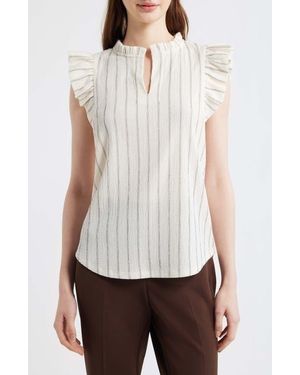 Anne Klein Flutter Sleeve Stripe Shirt - White