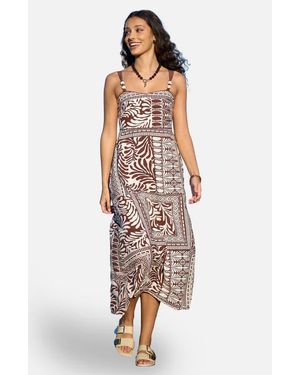 Yumi' Printed Midi Dress - Brown