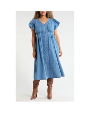Treasure & Bond Flutter Sleeve Chambray Midi Dress - Blue