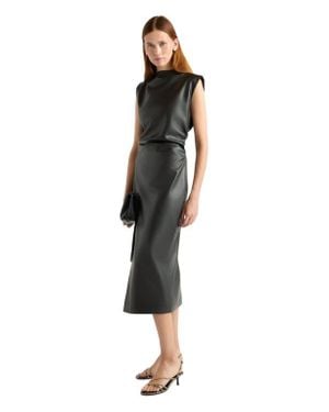 MODERN CITIZEN Channing Vegan Leather Wrap Neck Dress - Black