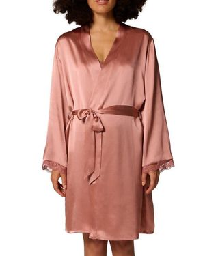 Simone Perele Love Me Lace Trim Silk Blend Robe - Red