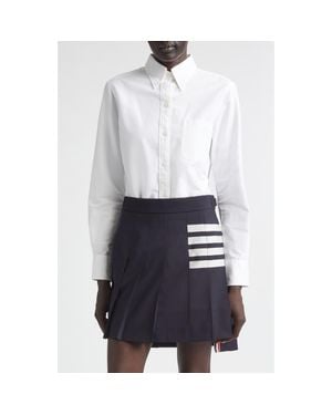 Thom Browne Classic Point Collar Long Sleeve Cotton Blouse - White