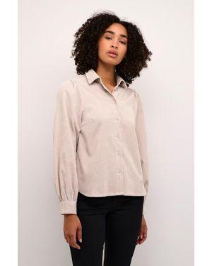 Kaffe Kahermine Velvet Voluminous Sleeve Shirt - Natural
