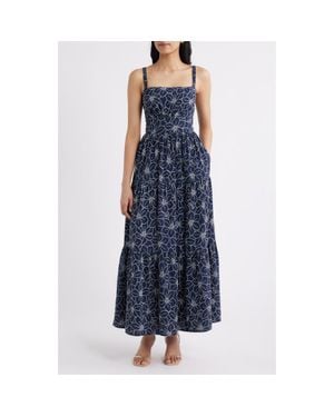 Julia Jordan Floral Embroidered Sleeveless Maxi Dress - Blue
