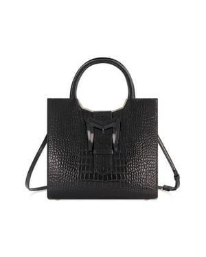 Mac Duggal Crocodile Leather Buckle Detail Medium Tote Bag - Black