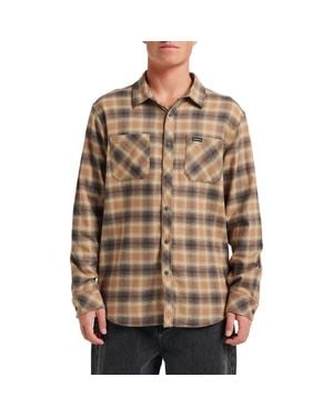 Quiksilver Terrace Ombre Check Stretch Flannel Button-Up Shirt - Brown