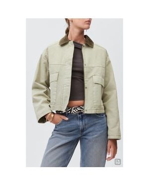 MANGO TEEN Corduroy Collar Zip Denim Jacket - Gray