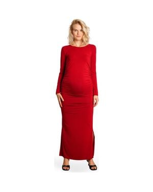 Nom Maternity Curve Long Sleeve Maternity Maxi Dress - Red