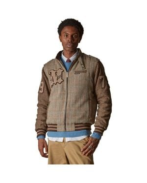 Members Only Tweed Wool Blend Varsity Jacket - Brown