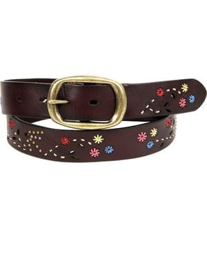 Old Trend Blossom Genuine Leather Hand Stitched Colorful Detail Belt - Brown