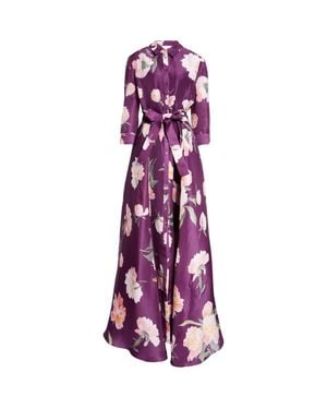 Carolina Herrera Peony Print Silk Organza Trench Gown - Purple