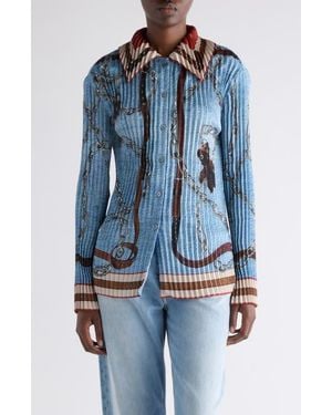Acne Studios Pleated Print Button-Up Shirt - Blue
