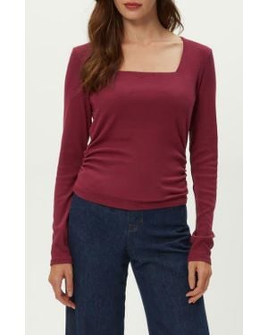 Michael Stars Sarah Long Sleeve Square Neck T-Shirt - Red