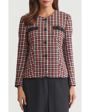 Kasper Collarless Houndstooth Blazer - Red