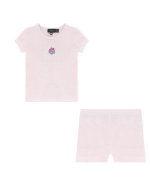Puddles Girl Strawberry Box Puff Detail Short Sleeve Top And Shorts Set - Pink