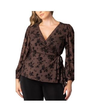 Kiyonna Alissa Print Wrap Top - Black