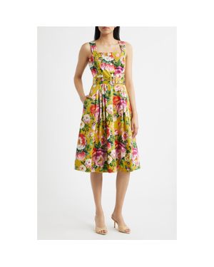 Tahari Floral Print Fit & Flare Sundress - Yellow