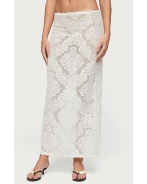 Edikted Violette Low Rise Sheer Lace Maxi Skirt - White